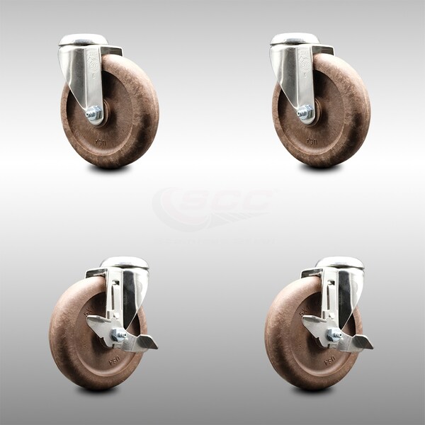 Service Caster 5 Inch 316SS High Temp Glass Filled Nylon Swivel Bolt Hole Caster Brakes, 2PK SCC-SS316BH20S514-GFNSHT-2-TLB-2 - main